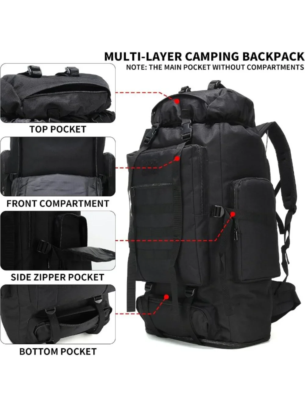70L/100L Hiking Backpack for Men - Military Rucksack, Molle Assault Pack for